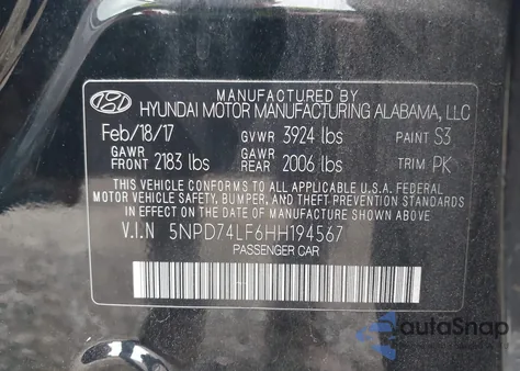 2017 Hyundai Elantra Se z USA, uszkodzony, nr VIN 5NPD74LF6HH194567